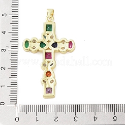 18k ゴールドメッキ真鍮製ガラスペンダント  クロス  カラフル  45x27.5x3.5mm  穴：3.5x4.2mm&nbsp;KK-A209-05D-G
