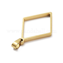 304ステンレススチールオープンバックベゼルペンダント  UVレジンDIY用  エポキシ樹脂  18KGP本金メッキ  菱形  39x26x3mm  穴：8x4mm&nbsp;STAS-Z091-05G-01
