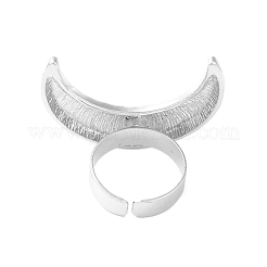 テクスチャードムーン合金オープンカフリング  女性のための  プラチナ  月：35x26mm  調整可能&nbsp;RJEW-U006-03P