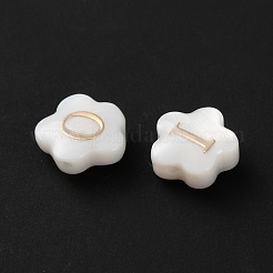 26個 26スタイル 天然ホワイトシェルフラワービーズ  金エナメル文字ビーズ  a～zの文字  8x4.5mm  穴：0.8mm  1個/スタイル&nbsp;BSHE-WH0020-01