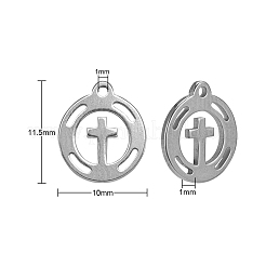 304ステンレススチールチャーム  クロスとフラットラウンド  ステンレス鋼色  11.5x10x1mm  穴：1mm&nbsp;STAS-CJ0002-05