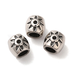 304ステンレススチールヨーロピアンビーズ  大穴ビーズ  花とバレル  アンティークシルバー  9x10mm  穴：5mm&nbsp;STAS-A080-39AS