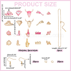 DIYイヤリング/ネックレス作りキット  20つのスタイルの西部カウボーイテーマの合金エナメルペンダント10個が含まれます。  304ステンレススチールピアスフック20個  304ステンレススチールオープン丸カン20個  ピンク  11.5~34.5x14.5~34x2~3.5mm  穴：1.6~2.5mm&nbsp;DIY-ME0001-86