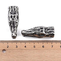 304ステンレススチールビーズ  大穴ビーズ  ワニ  アンティークシルバー  36.5x13.5x13mm  穴：9x8.5mm&nbsp;STAS-B061-02AS