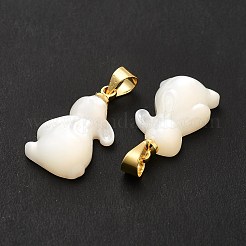 天然石ホワイトシェルペンダント  ゴールデンメッキ真鍮パーツ  兎  ホワイト  20x11x4mm  穴：4x4.5mm&nbsp;SHEL-G014-13A