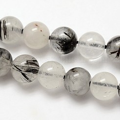 天然宝石ブラックルチルクォーツラウンドビーズ連売り  4mm  穴：1mm  約92個/連  15.5インチ&nbsp;G-E251-30-4mm