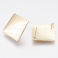 真鍮製スタッドピアスパーツ  カン付き  ニッケルフリー  18KGP本金メッキ  25.5x25.5mm  穴：2mm  ピン：0.6mm&nbsp;KK-S345-018