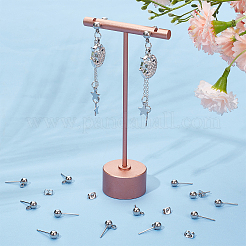 304ステンレススチールスタッドピアス金具  ループとeaeナット付き  ピアスポスト  ラウンド  ステンレス鋼色  15x5mm  穴：1mm  ピン：0.4mm  スタッドピアスのパーツ：50個/箱  イヤーナット：50個/箱&nbsp;STAS-UN0015-57B
