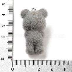 植毛樹脂ペンダント  プラチナトーンの鉄製ループ付き 3D マウスチャーム  グレー  36x21x18mm  穴：2mm&nbsp;RESI-Z028-05B