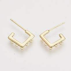 真鍮製スタッドピアスパーツ  カン付き  ニッケルフリー  18KGP本金メッキ  12x18x1.5mm  穴：0.7mm  ピン：0.8mm&nbsp;X-KK-T054-56G-NF