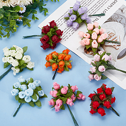 10個 10色布製シミュレーションフラワー 12頭 ブーケ バラ  diyの工芸品の結婚式の家の装飾のため  ミックスカラー  78~120x71~93x36~40mm  1pc /カラー&nbsp;AJEW-CA0003-70