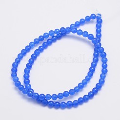 天然石&染め加工マレーシアジェイドビーズ連売り  ラウンド  ブルー  4mm  穴：0.8mm  約92個/連  15インチ&nbsp;G-A146-4mm-A21