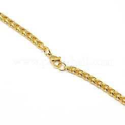 304ステンレススチール製喜平チェーンネックレス作り  ゴールドカラー  19.88インチ（50.5cm）  4mm&nbsp;X-STAS-A028-N005G