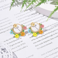 Glass Seed Braided Flower Dangle Stud Earrings&nbsp;EJEW-MZ00024