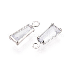 真鍮舗装クリアキュービックジルコニアペンダント  台形チャーム  プラチナ  9x3.5x2mm  穴：1~1.2mm&nbsp;ZIRC-T017-03P