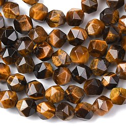 多面カット天然石タイガーアイビーズ連売り  スターカットラウンドビーズ  5~6x5mm  穴：1mm  約64個/連  14.76''（37.5センチメートル）&nbsp;G-K066-01-6mm-01