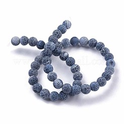 つや消しの天然風化瑪瑙ビーズ連売り  ラウンド  染め＆加熱  ダークブルー  8mm  穴：1mm  約48個/連  14.5インチ&nbsp;X-G-F367-8mm-05