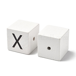 木材ヨーロッパのビーズ  大穴ビーズ  文字付きのキューブ  文字x  30.5x30.5x29.5~30.5mm  穴：5mm&nbsp;LS-WOOD-I014-02X