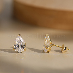 925 Sterling Silver Micro Pave Clear Cubic Zirconia Stud Earrings&nbsp;EJEW-G443-01G