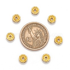 鉄グレードAクリスタルラインストーンスペーサービーズ  ロンデル  ストレートエッジ  ゴールドカラー  7~8x3~3.5mm  穴：2mm&nbsp;RB-A010-8MM-G
