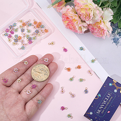 80個10セットの花のガラスシードビーズチャーム  18KGP本金メッキ銅線で包まれた  ミックスカラー  9x6x2mm  穴：1.4mm  8色  1pc /カラー&nbsp;FIND-SC0021-45