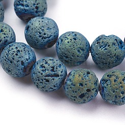 PVD Vacuum Plating Electroplated Natural Lava Rock Bead Strands&nbsp;G-E432-12mm-01