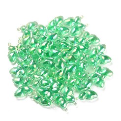 夜光UVメッキレインボー虹色アクリルビーズ  暗闇で光る  蝶  春の緑  30x29x10.5mm  穴：2mm&nbsp;OACR-F006-03F