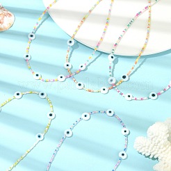ランプワークのナザールボンジュウとガラスシードビーズのネックレス  ミックスカラー  14.96インチ（38cm）&nbsp;NJEW-JN04376