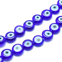 手作りナザールボンジュウランプワークフラットラウンドビーズ連売り  ミックスカラー  12x5mm  穴：1mm  約33個/連  14.76インチ&nbsp;LAMP-L058-12mm-M