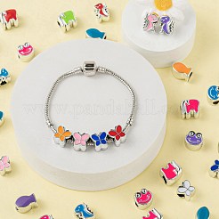 50個5スタイルUVメッキアクリルヨーロピアンビーズ  エナメル  大穴ビーズ  カエルと恐竜と象と魚と蝶  ミックスカラー  10~14x8~13x7~9mm  穴：4~5mm  10個/スタイル&nbsp;OACR-LS0001-10