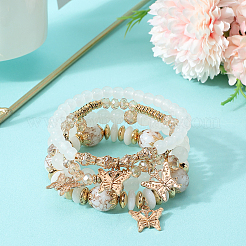 1Set Synthetic Quartz Crystal & Acrylic Imitation Gemstone Beaded Stretch Bracelets Set&nbsp;BJEW-SP0001-06
