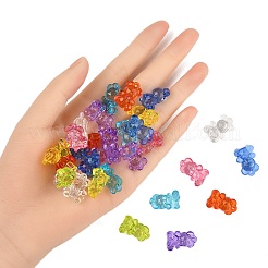 50個透明アクリルパーツ  多面カット  クマ  ミックスカラー  19.5x13.5x10.5mm  穴：1.5mm&nbsp;TACR-FP0001-08