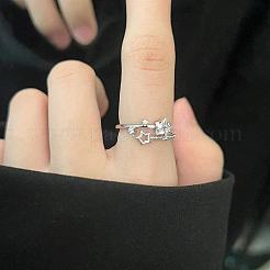 女性用クリスタルラインストーンカフオープンリング付き合金  スター  プラチナ  内径: 調節可能&nbsp;FS-WG2A069-01