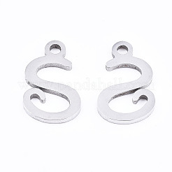 変色しない201ステンレススチールチャーム  レーザー切断  アルファベット  ステンレス鋼色  文字.s  12x7x1mm  穴：1.4mm&nbsp;LS-STAS-T044-217P-S