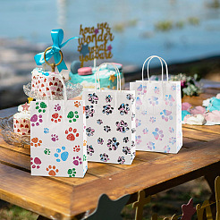 12Pcs 6 Colors Rectangle with Paw Print Pattern Paper Storage Bags with Handles&nbsp;ABAG-TA0001-92