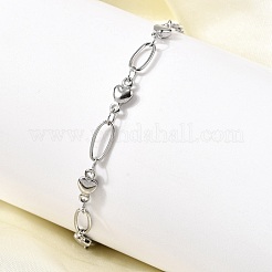 304ステンレススチールリンクブレスレット  女性用オーバルジュエリー  ハート  ステンレス鋼色  6-7/8インチ（17.6cm）&nbsp;BJEW-A044-03C-P
