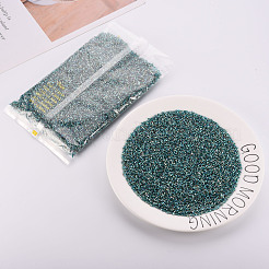 ガラス竹ビーズ  シルバーの裏地付きレインボー  ティール  2.5~3x2mm  穴：0.9mm  約15000個/ポンド&nbsp;SEED-S032-09A-645