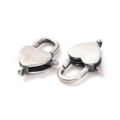 925スターリングシルバーカニカン  ハート南京錠  アンティークシルバー  13.5x8x3~3.5mm  穴：0.9mm  内径：3x5mm&nbsp;STER-D036-02AS