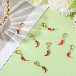 8Pcs Brass Red Enamel Vegetable European Dangle Charms&nbsp;OPDL-BBC0001-03G-01