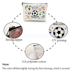 ポリコットンキャンバス収納バッグ  金属のジッパーの袋  長方形  サッカー  18x25cm&nbsp;ABAG-WH0029-065