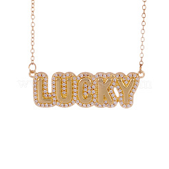 Brass Micro Pave Clear Cubic Zirconia Bubble Word LUCKY Pendant Necklaces&nbsp;FS-WGCB7F4-01