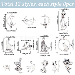 96Pcs 12 Styles Tibetan Style Alloy Kitten Pendants&nbsp;FIND-SC0007-17