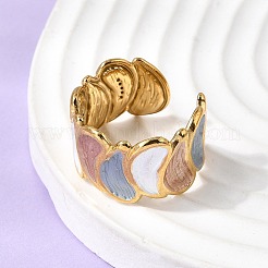 304ステンレススチールエナメルオープンカフリング  女性用ワイドバンドリング  ゴールドカラー  ティアドロップ  調整可能; 13.6mm&nbsp;RJEW-L335-02B-G