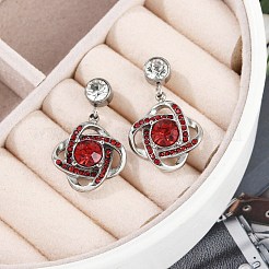 304ステンレススチールフラワースタッドピアス  女性用ラインストーン付き  ステンレス鋼色  27x16mm&nbsp;EJEW-A119-05P