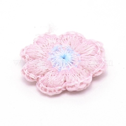 コンピューター化された刺繡ポリエステル布アイロンオン/パッチ縫い  マスクと衣装のアクセサリー  アップリケ  花  パールピンク  17~20x1.5~2mm&nbsp;DIY-WH0259-14H