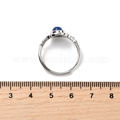 天然ラピスラズリ指輪  ラックメッキ真鍮のパーツ  プラチナ  11mm  内径：18mm&nbsp;RJEW-A084-03P-08