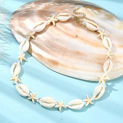 Natural Shell & Synthetic Turquoise Starfish Beaded Necklace with 304 Stainless Steel Clasps&nbsp;NJEW-TA00107-02