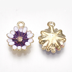 合金ペンダント  エナメル  花  ライトゴールド  パープル  15x12x3mm  穴：1.4mm&nbsp;PALLOY-S177-08C