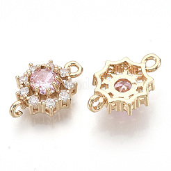 透明ガラスリンクコネクター  金色の真鍮のパーツとクリアなラインストーン  多面カット  花  パールピンク  16x11x5mm  穴：1.2mm&nbsp;X-GLAA-R212-18F