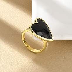 ハート真鍮天然黒曜石指輪  長持ちメッキ  20x18mm  内径：18mm&nbsp;X-RJEW-D304-01G-G